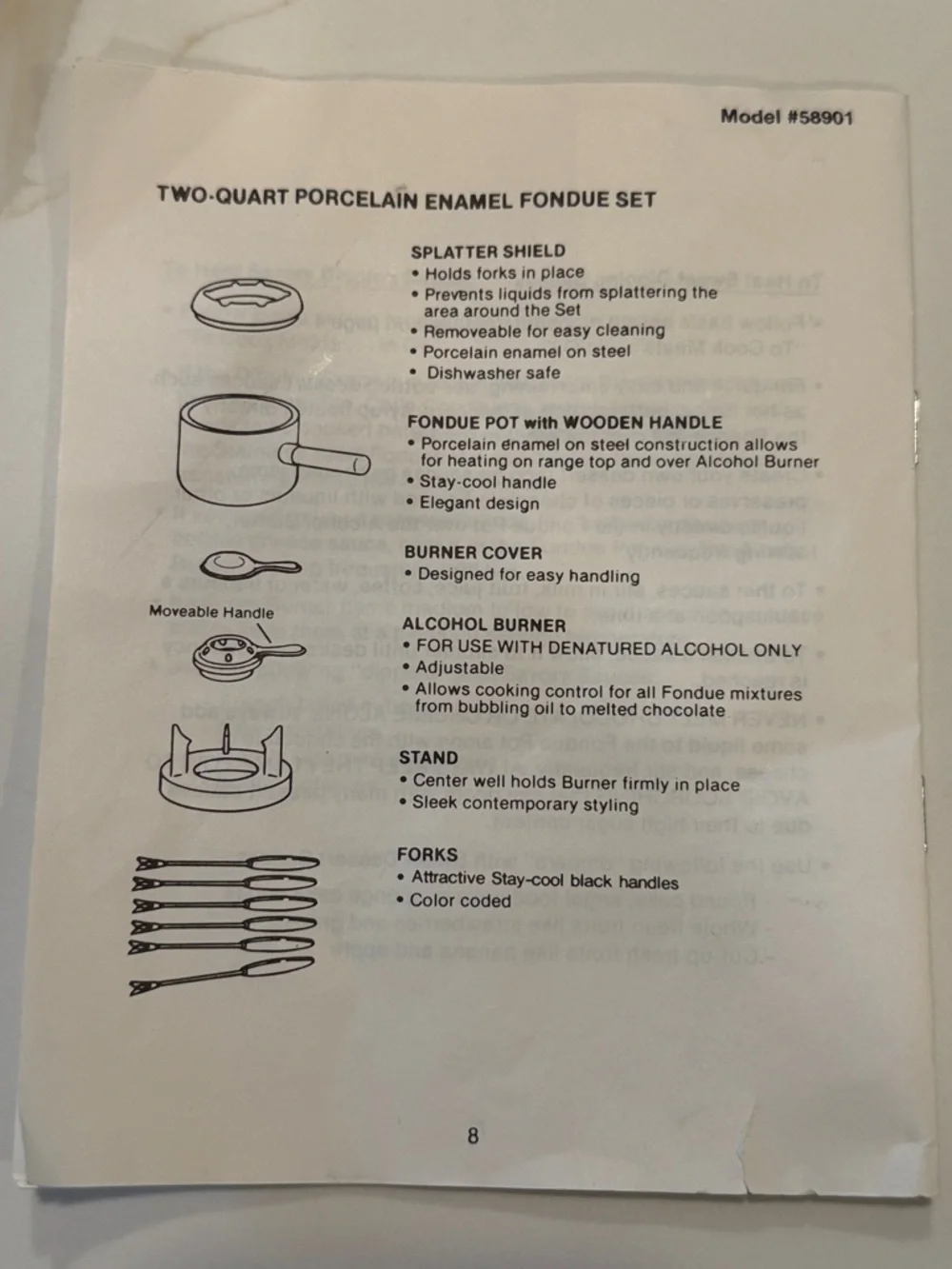 Vtg Roshco Porcelain Enamel Fondue Pot with 10 Forks